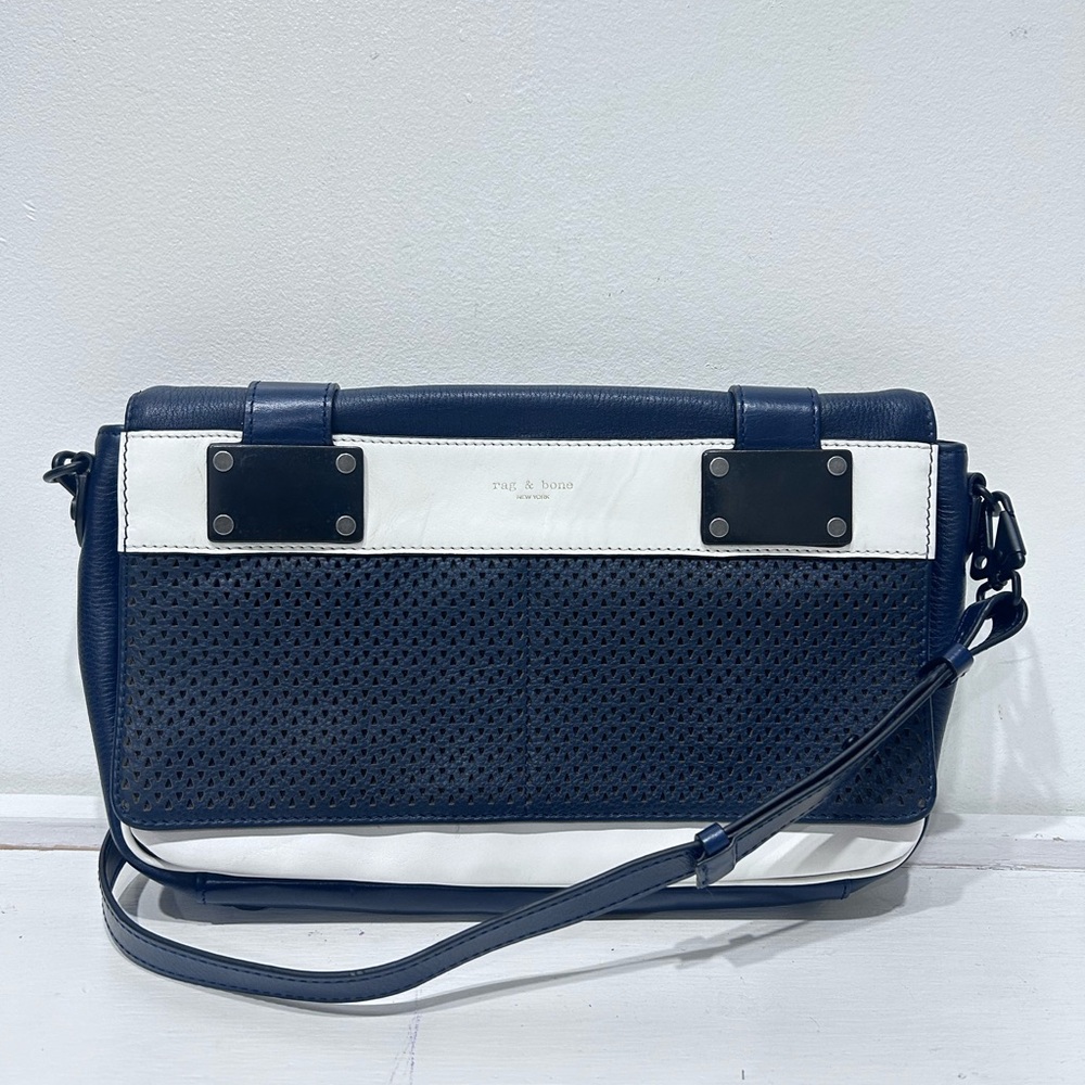 Rag & Bone Navy White x Goop Pilot Clutch‎ Perforated Leather Crossbody Bag